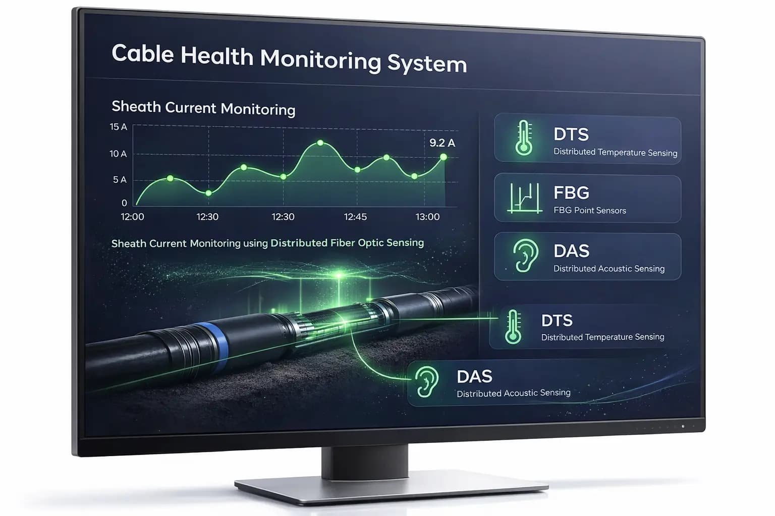 DTS monitoring dashboard showing real-time cable metrics
